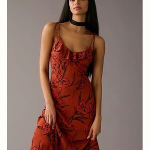 Anthropologie Rust Floral Midi Dress